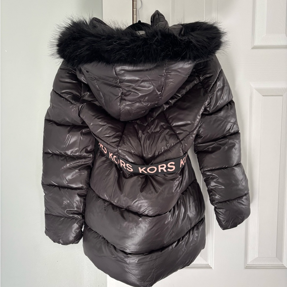 Michael Kors Faux Fur Trim Belted Puffer Coat